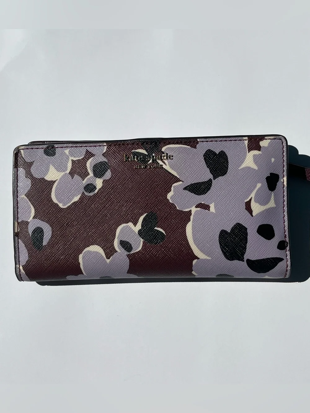 Kate Spade NY Cameron Floral Bouquet Bifold Wallet Snap brown purple floral
